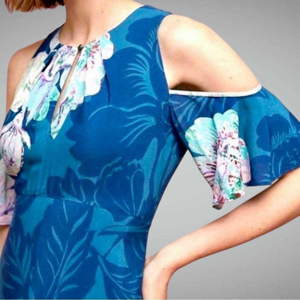 Maeve by Anthropologie ‘Elia’ Cold Shoulder Floral Print Dress in Turquoise 10 - Picture 3 of 16